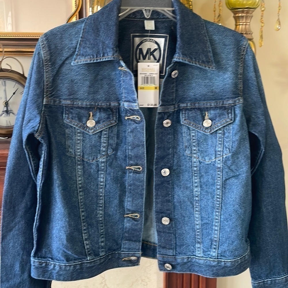Brand New Michael Kors Admiral Blue Denim Button Up Jean Jacket - Picture 12 of 16